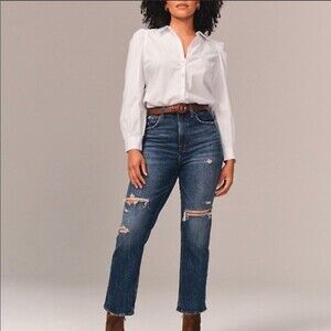 Abercrombie A&F - Ultra Straight Ankle RIPPED Jeans Pants- size 29